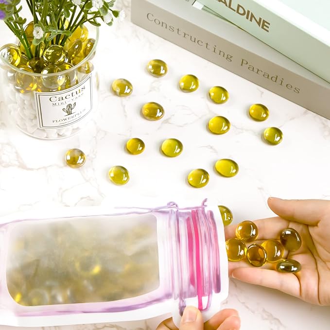 FUTUREPLUSX 1LB Yellow Glass Marbles, Flat Marbles Glass Beads Vase Fillers Decorative Rocks Gold Gemstones for Centerpieces Aquarium Table Scatter Home Decor-PurrikoPets