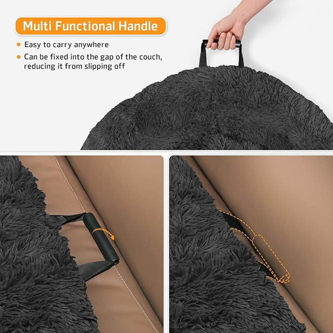 GGIB Calming Dog Bed Fluffy Plush Dog Mat for Furniture Protector with Removable Washable Cover for Large Medium Small Dogs and Cats (Extra Extra Large, Dark Grey)-PurrikoPets