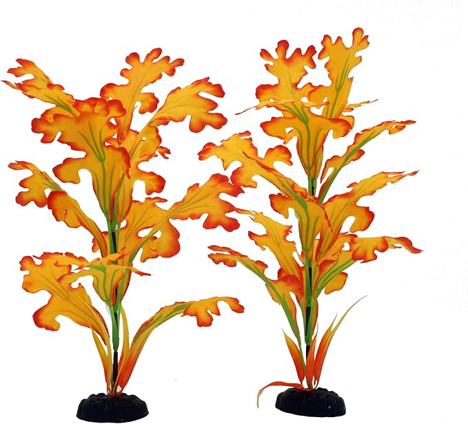 2-Pack 12 Inch Aquarium Silk Aquarium Plants, Artificial Plastic Plant for Small Tank, Goldfish, Fish Hides (Yellow, 12 Inch)-PurrikoPets