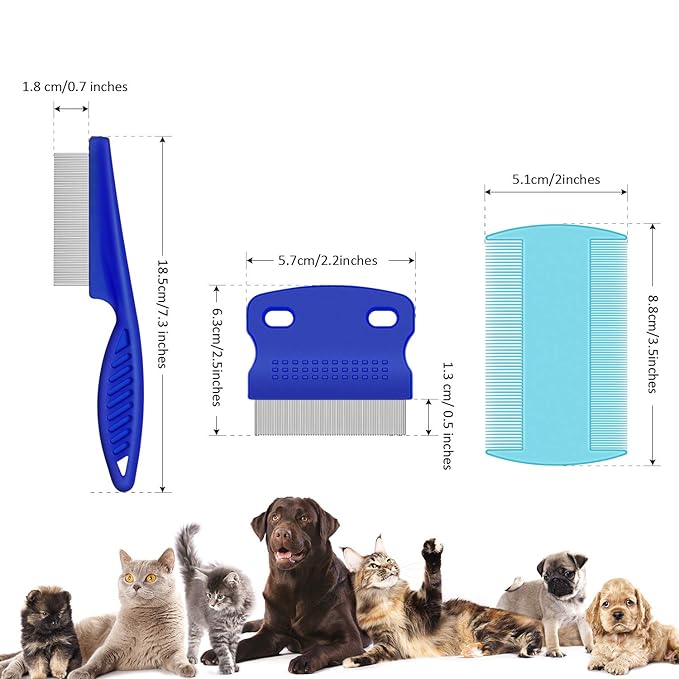 6 Pieces Pet Lice Combs Dog Grooming Flea Cat Tear Stain Comb for Removal Dandruff, Hair Stain, Nit(Pink, Light Blue, Dark Blue, Yellow)-PurrikoPets