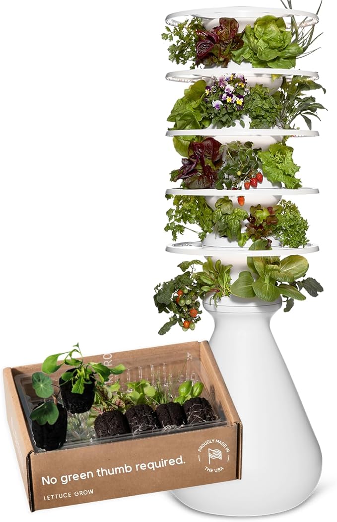 Farmstand Starter Kit with Glow Rings and 30 Seedling Credits | Family Hydroponic Growing System Kit | Vertical Garden Planter Tower | 5ft 5in Tall-PurrikoPets