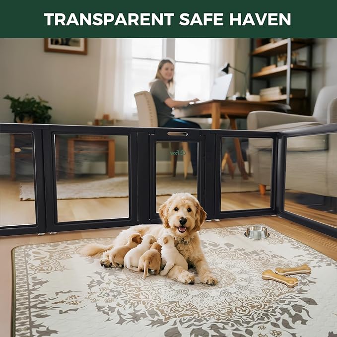 FXW AuraSpace Acrylic Indoor Unleashed Dog Playpen for Puppies and Small Dogs, 24 Inch, 16 Panels, Black-PurrikoPets