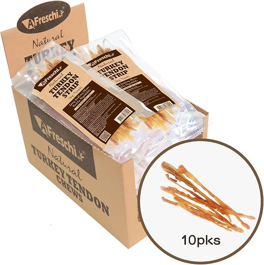 Afreschi Natural Turkey Tendon Strip 10 Units/Box, All Natural Human Grade Puppy Chew, USA-Sourced Turkey Tendon, Hypoallergenic, Easy to Digest, Rawhide Alternative-PurrikoPets