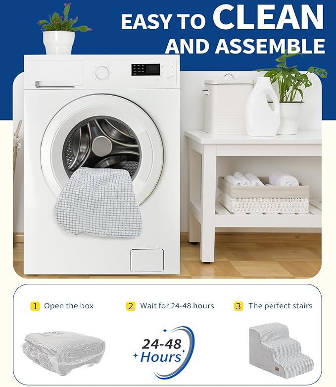 Dog Step for Bed, Dog Stair 3-Step 35D Pet Stair 15.7" H for High Bed or Sofa Non-Slip Balanced Pet Step Indoor, Light Grey-PurrikoPets