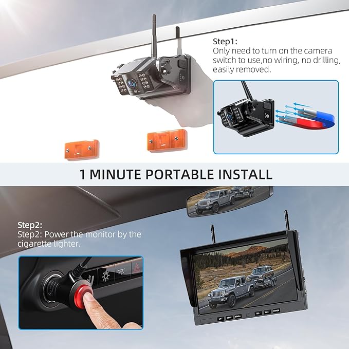 eRapta 2 Wireless Backup Camera Magnetic: 10.1" IPS DVR Monitor, Install-Free RV Backup Camera with Infrared Night Vision, Built-in 9600mAh Battery for Trailer/RV/Truck/Horse Trailer/Tractor ACT1002-PurrikoPets