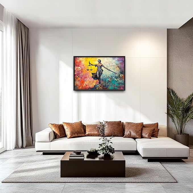 Extra Large Lady Justice Framed Wall Art for Living Room,Oversized Scales of Justice Pictures Wall Decor,Abstract Colorful Canvas Print Painting Modern Artwork Bedroom Office Bathroom 36L" x 24W"-PurrikoPets