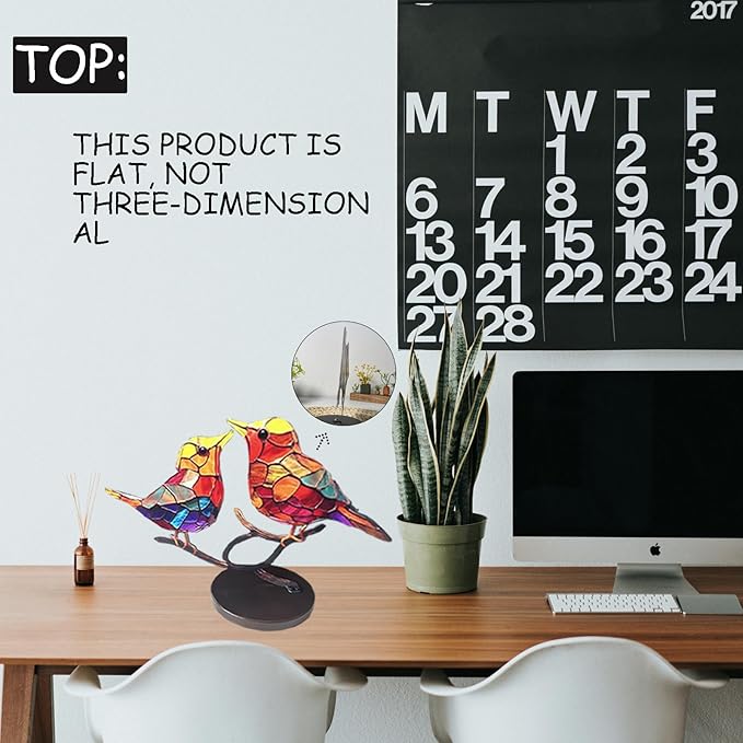 2Birds on a Branch, Metal Desktop Plane Shape Decorations, Home Bird Decorations for Office, Window, Aviary, Garden, Gifts for Bird Lovers, Boxed Set.-PurrikoPets