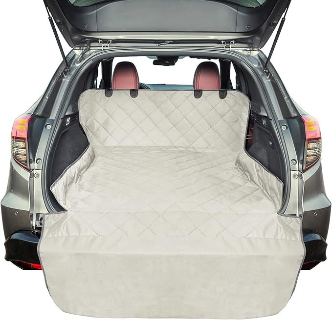 F-color SUV Cargo Liner for Dogs, Water Resistant Pet Cargo Cover Dog Seat Cover Mat for SUVs Sedans Vans with Bumper Flap Protector, Non-Slip, Large Size Universal Fit, Beige-PurrikoPets