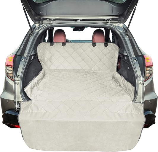 F-color SUV Cargo Liner for Dogs, Water Resistant Pet Cargo Cover Dog Seat Cover Mat for SUVs Sedans Vans with Bumper Flap Protector, Non-Slip, Large Size Universal Fit, Beige-PurrikoPets