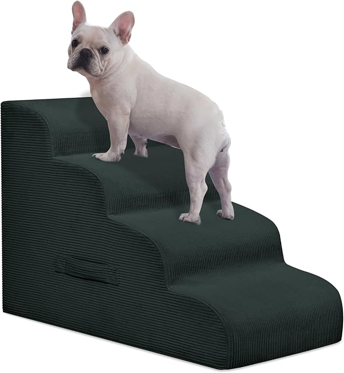 Dog Stairs Steps for High Bed, 4 Steps Pet Steps for Small Dogs Non-Slip Removable Washable Cover Ramp for Indoor Outdoor Car Couch Sofa, Dark Gray-PurrikoPets