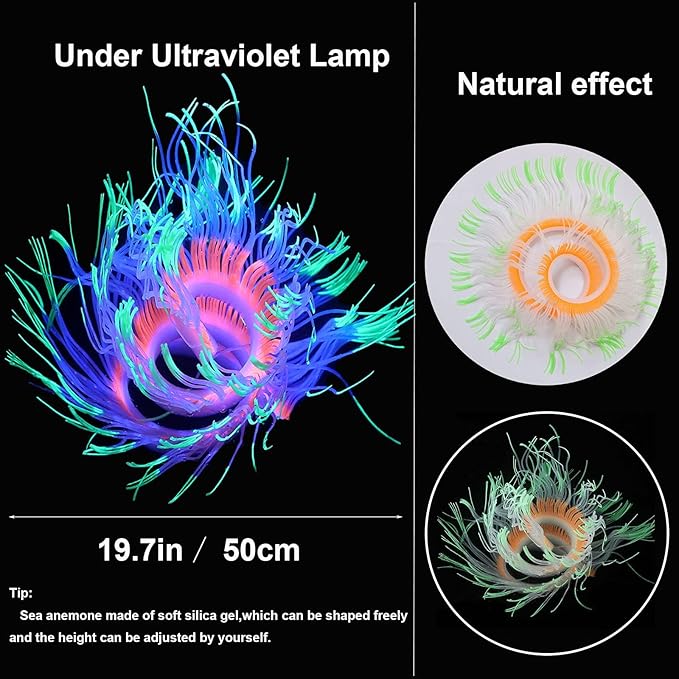 4 Pack Silicone Glowing Fish Tank Decorations Plants,Aquarium Fish Tank Glow Ornaments,Artificial Sea Anemone Coral Decor with Glowing Effect for Glow Fish Aquarium-PurrikoPets