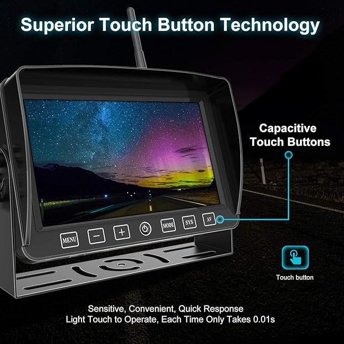 Fookoo HD 7" Wireless Backup Camera System, 1080P 7" Quad Split Screen Monitor, IP69 Waterproof Side Rear View Cameras, Parking Lines, Loop Recording, Digital Signal for RV/Trailer/Truck/Bus (DW7T4)-PurrikoPets