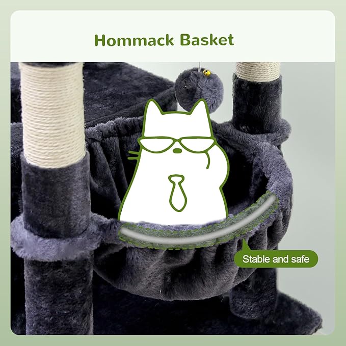 Globlazer Heavy Duty Cat Trees for Large Cats, Sturdy 72in Maine Coon Cat Tree for Large Cats 20 lbs+ Heavy Duty Cat Tower for Adult Biggest Cat with 6 Scratching Posts, Hammock, S72, Dark Gray-PurrikoPets