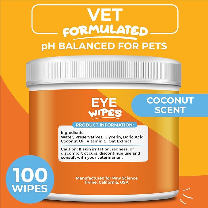 Dog Eye Wipes - Hypoallergenic Eye & Face Wipes for Dogs, Cats, and Puppy - Pet Tear Stain Remover and Cleaner - Gently Cleans and Removes Discharge, Crust, and Gunk - Coconut-PurrikoPets