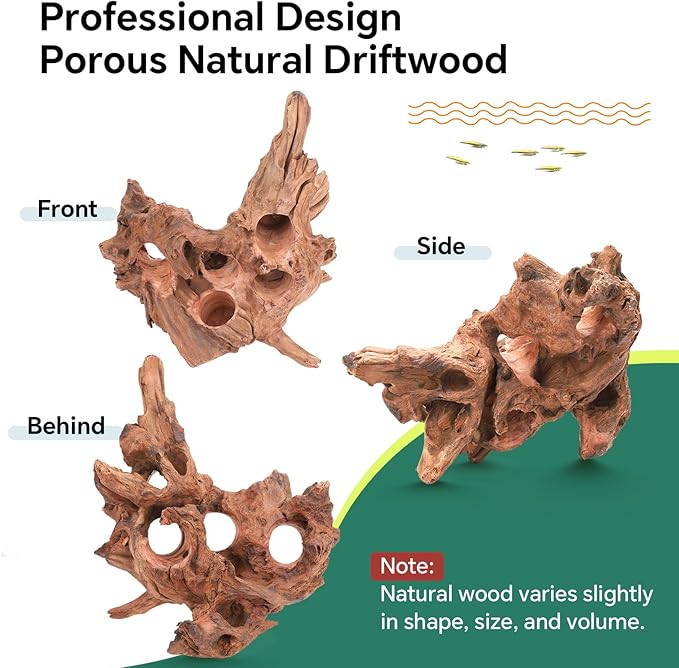 Driftwood for Aquarium Natural Aquarium Wood for Aquascaping Fish Tank Decorations Reptile Tank Decor (Porous Natural Driftwood 10-16“)-PurrikoPets