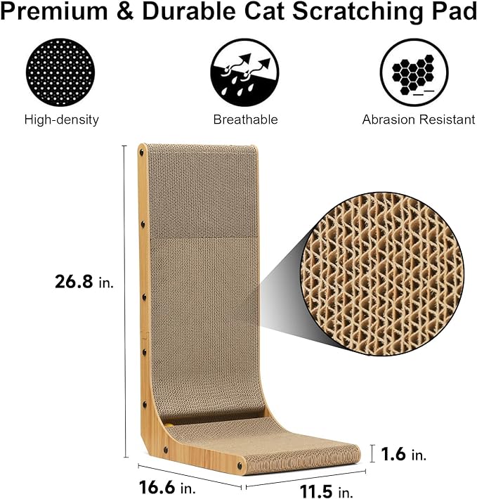 FUKUMARU Cat Scratcher, 26.8 Inch L Shape Cat Scratch Pad Wall Mounted, Cat Scratching Cardboard with Ball Toy for Indoor Cats, Large Size-PurrikoPets