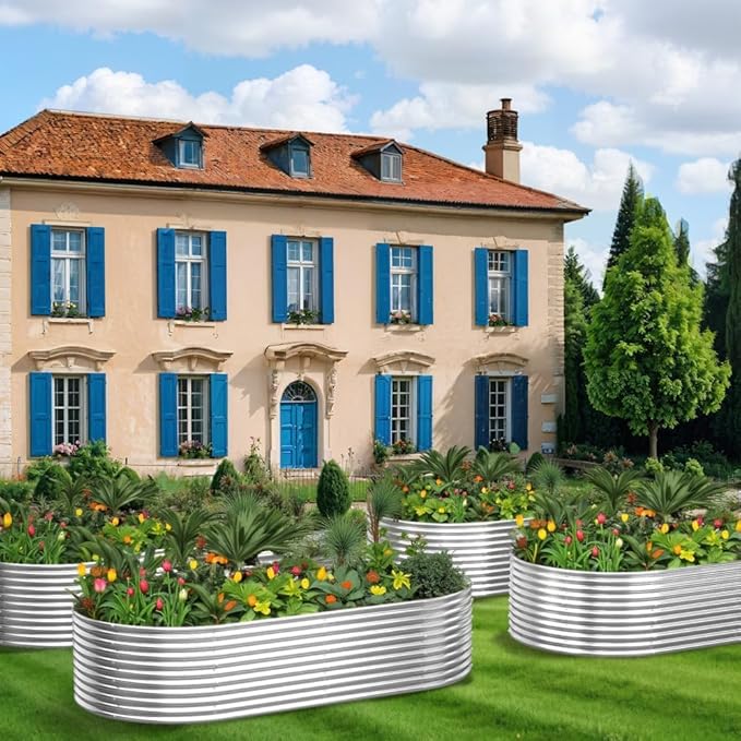 FRIZIONE 2pcs Tall 8x4ft Galvanized Raised Garden Bed Outdoor,Steel Garden Bed for Vegetables,Above Ground Garden Box for Flower,Metal Raised Beds for Gardening-PurrikoPets