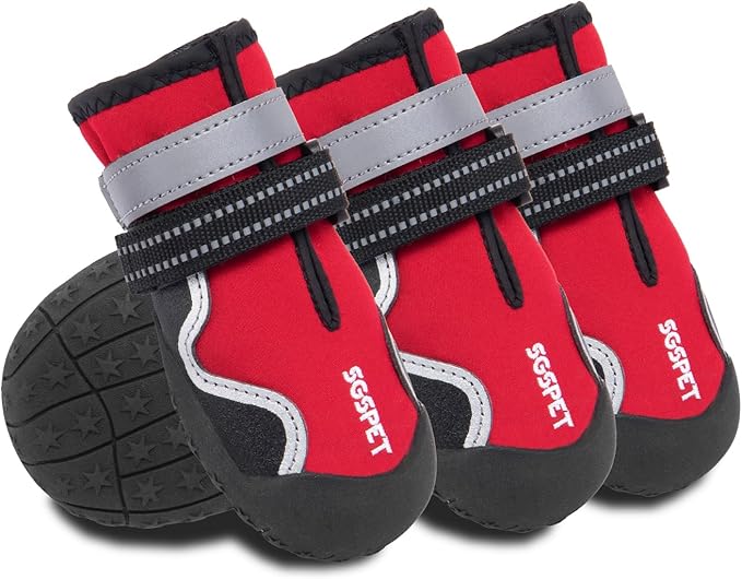 Dog Shoes, Waterproof Dog Boots & Paw Protectors with Anti-Slip Sole, 4pcs/Set Pet Dog Booties, Reflective Dog Shoes for Small Medium Large, Winter Snowy Summer Hot Pavement (Red, 8# (2XL))-PurrikoPets