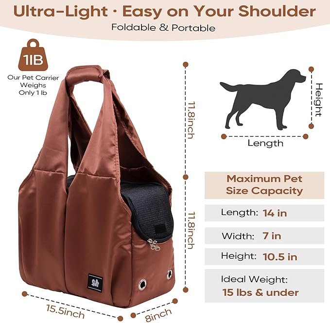 Dog Purse Carrier for Small Dogs, Cats, and Puppies – Soft-Sided Travel Pet Tote Bag with 4 Large Pockets, Foldable, Lightweight, Fits Pets up to 15 lbs, for Travel, Outings (Brown)-PurrikoPets
