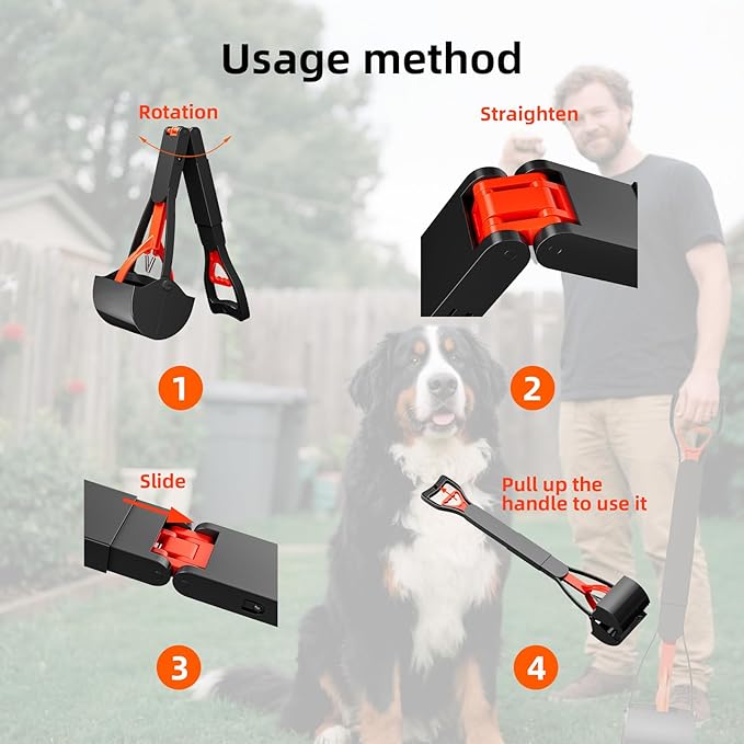 2 Pack 32 Inch Foldable Dog Pooper Scooper,Dog Poop Pick Up Tool for Large&Small Dogs,Sturdy & Light Weight,Easy to Carry and Clean-PurrikoPets