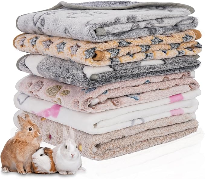 6 Pack Guinea Pig Cage Liner, Washable Guinea Pig Fleece Blankets Beding Accessories, Flannel Throw Warm Sleep Mat, Pet Pee Pads for Small Animal Hamster Rabbit Puppy Cat (30x20 Inch)-PurrikoPets