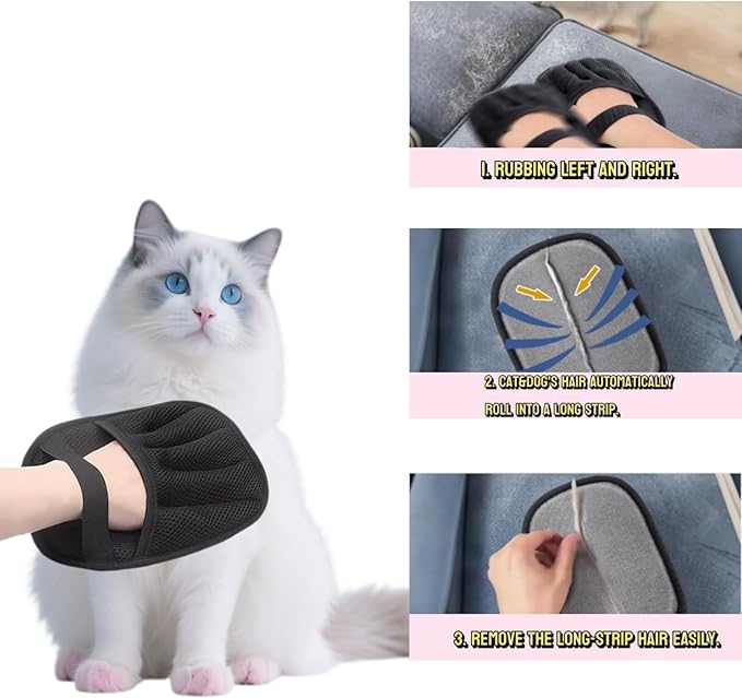 2Pcs Pet Hair Remover Gloves for Cats & Dogs, Electrostatic Pet Hair Removal Glove Brush, Upgraded Reusable Animal Fur Removal Tool, Pet Grooming Gloves for Clothing, Couch, Carpet, Car Seatd-PurrikoPets