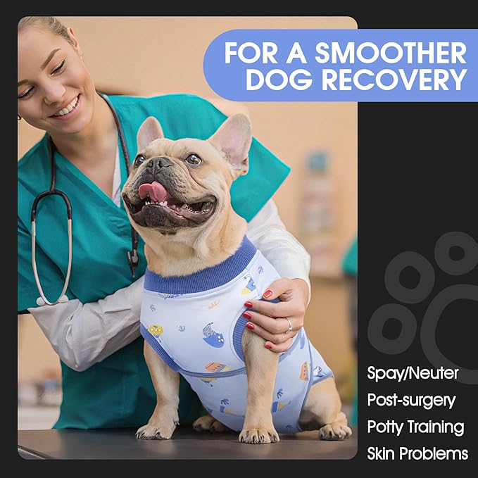 FUAMEY Recovery Suit for Dogs After Surgery,Soft Breathable Dog Bodysuit E-Collar & Cone Alternative Surgical Suit,Male Female Dog Neuter Spay Suits Anti Licking Wounds Onesie Blue Boat XL-PurrikoPets