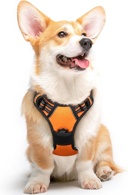 Eagloo Dog Harness Medium Sized Dog, No Pull Service Vest with Reflective Strips and Control Handle, Adjustable and Comfortable for Walking, No Choke Pet Harness with 2 Metal Rings, Orange, M-PurrikoPets