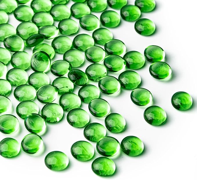 1 LB Green Glass Marbles, Mini Flat Glass Beads~150 PCS for Vase Fillers, Floral Bottom Mancala Gems Pebbles Fish Tank Rocks for Table Aquarium,Home Decor Art Craft Supplies(0.5"~0.7")-PurrikoPets