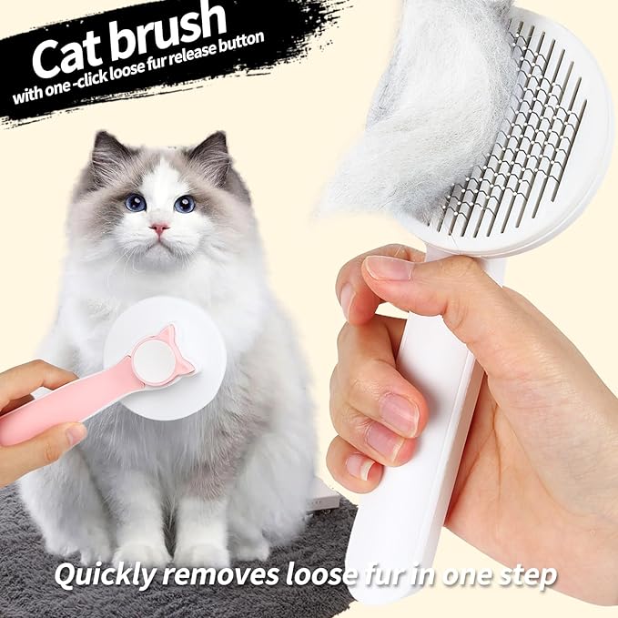 2PCS Pet Grooming Kit, Cat Brushes & Cat Nail Clipper, Cat Grooming Brush for Sedding and Grooming Fur (Pink）-PurrikoPets