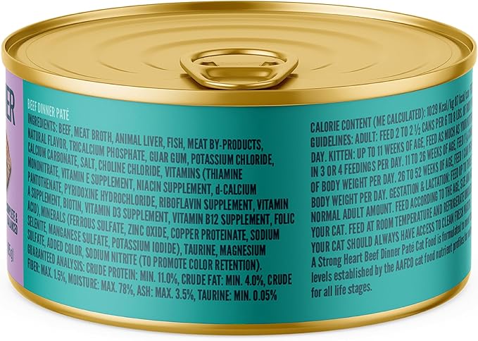 A Strong Heart Canned Wet Cat Food, Beef Dinner Paté - 3 oz Cans (Pack of 24), Made in The USA with Real Beef-PurrikoPets