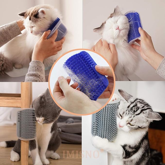 4 Pack Cat Self Groomer with Catnip Pouch,Cats Corner Massage Comb Grooming Brush Tool for Kitten Puppy (2 Black/2 Grey)-PurrikoPets