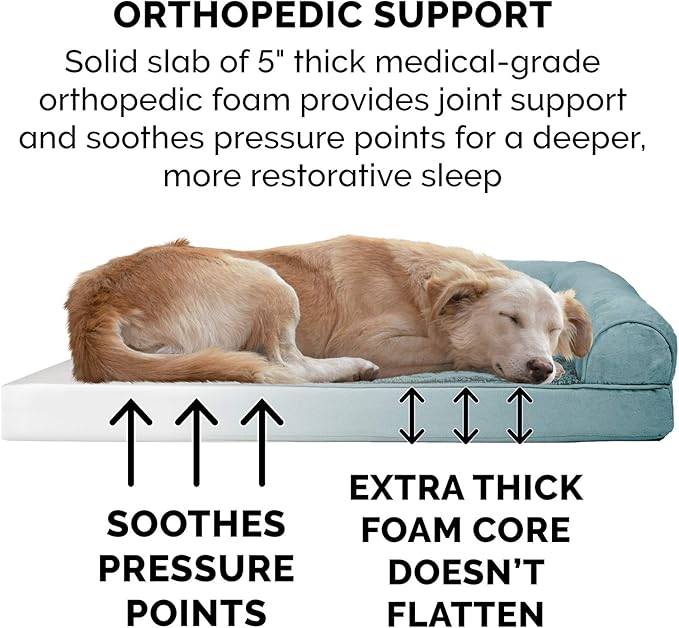 Furhaven Orthopedic Dog Bed for Large Dogs w/ Removable Bolsters & Washable Cover, For Dogs Up to 125 lbs - Plush & Suede Sofa - Deep Pool, Jumbo Plus/XXL-PurrikoPets