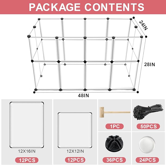24 Panels Portable Small Animals Playpen,48"x 24"x 28" Transparent Pet Playpen,Portable Plastic Enclosure,Puppy Play Pen for Indoors Outdoor Pet Fence for Guinea Pigs,Bunny,Ferrets,Hamsters,Hedgehogs-PurrikoPets