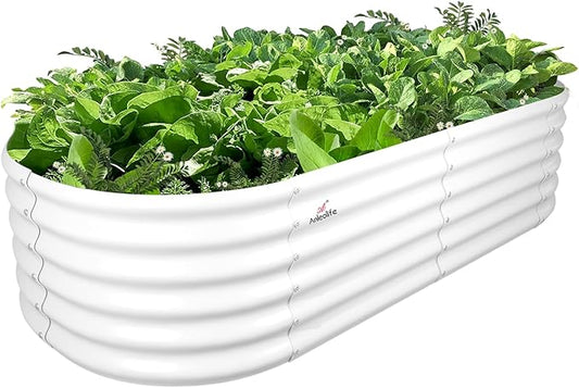 A ANLEOLIFE 6X2X1.5 ft Galvanized Raised Garden Beds Outdoor, Oval Round Metal Planter Box for Planting Vegetables Flowers Herb, Anti-Rust & Easy-Setup, Antique White-PurrikoPets