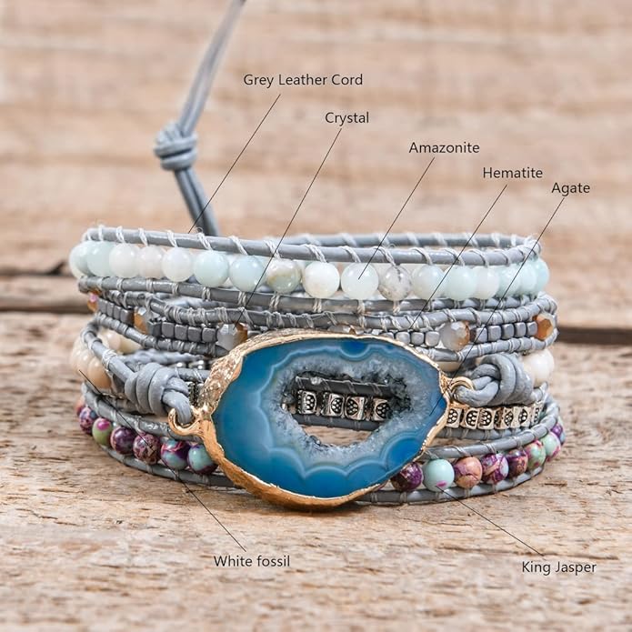YGLINE Boho Handmade Wrap Leather Tube Crystal Stone Bracelet for Women