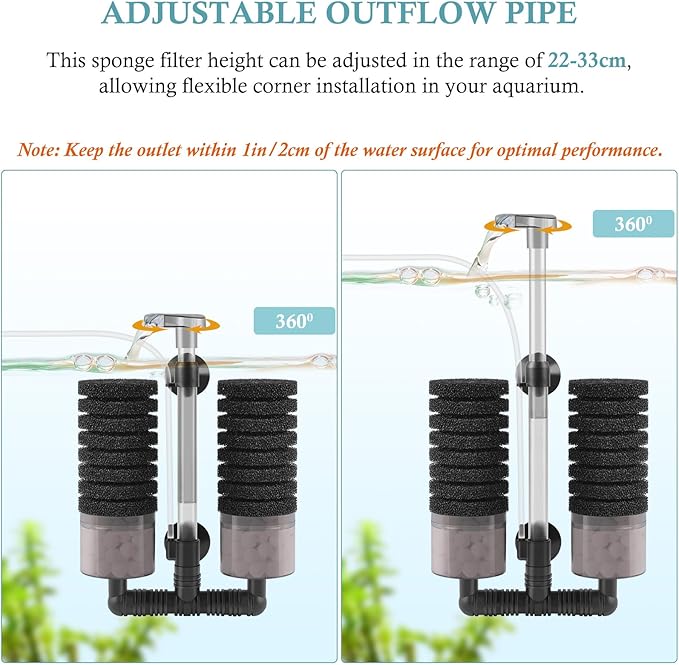 Air Powered Aquarium Sponge Filter with Biochemical Sponge and Ceramic Balls, Quiet Submersible Fish Tank Filter for 15-40Gallon （L-8.7in）-PurrikoPets