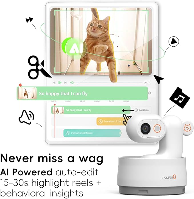 AI Dog Camera, Smart Security Camera Indoor with Phone App [Pet Recognition, Daily Activity Analysis & Motion Tracking] Cat Cam 5MP HD, 360° View, 2-Way Audio, Night Vision, 5G WiFi-PurrikoPets