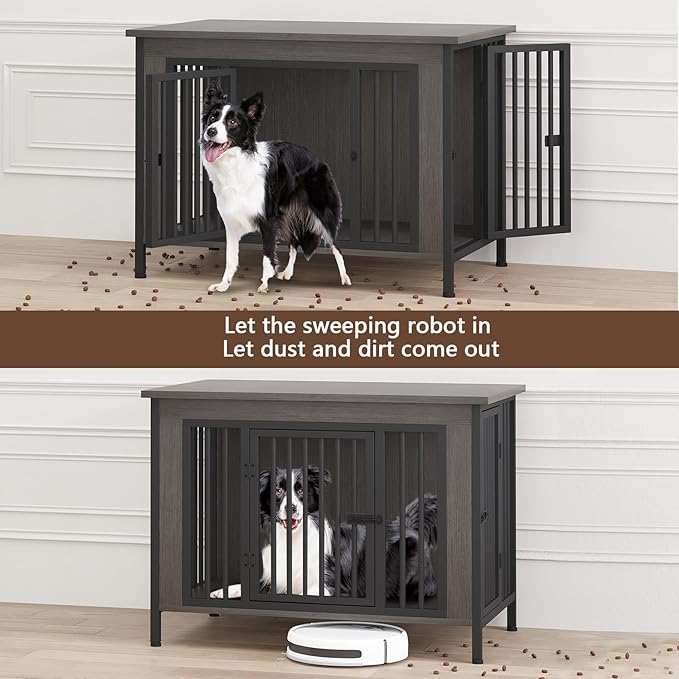 EasyCom 39.96" XL Wooden Large Dog Crate Furniture for Medium and Large Breed, Chew-Resistant Dog Kennel Furniture Indoor with 2 Doors and 3.94" Raised Feet, as TV Stand, End Table, Crate Table-PurrikoPets