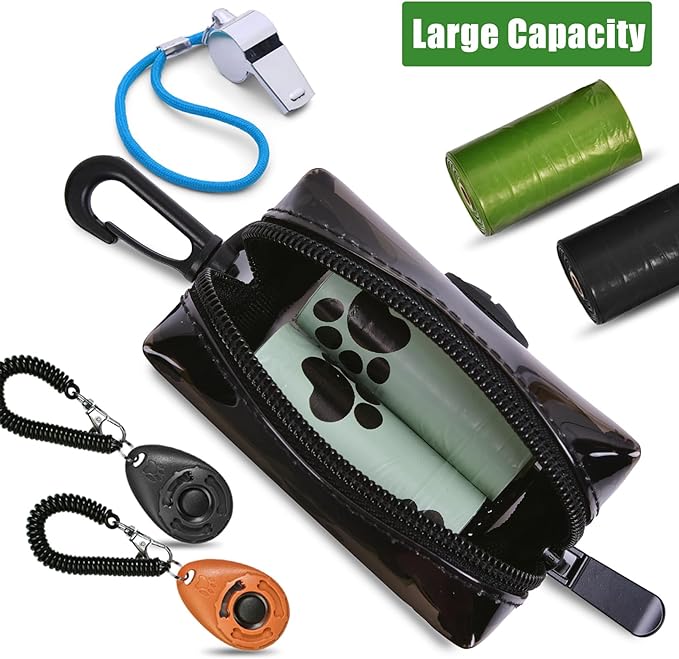 Dog Waste Bag Dispenser Poop Bag Dispenser for Leash Accessory dog Poop Bag Holders Fits Dog Leash Include Hand Free Holder, Clear, No-PUXB-PurrikoPets