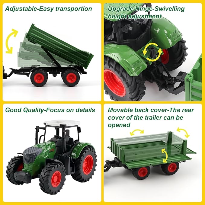 Farm Toys Tractor with Trailer-16.5 Inches Tractor Playset 1/24 Scale Gripper Frontloader Spreader for Boys Kids Toddlers Age 3-7 Years Old-PurrikoPets