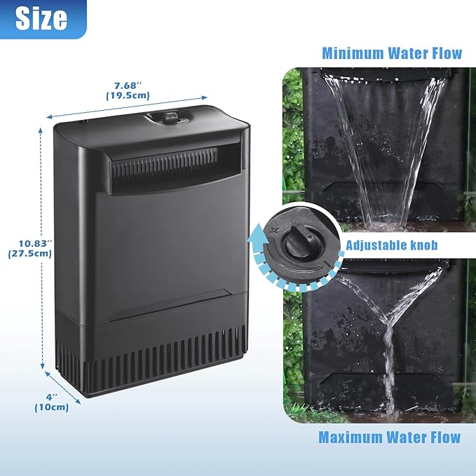 290GPH Turtle Tank Filter for 40-85 Gallon, Turtle Filter Low Water Level Available and Flow Adjustable, Turtle Water Filter for Shrimps Amphibians Turtle Tank Saltwater Freshwater Crystal Clear-PurrikoPets