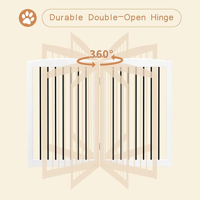 Freestanding Pet Gate - Foldable Wooden Dog Gate, 80 Inch Wide, 4 Panels, White-PurrikoPets