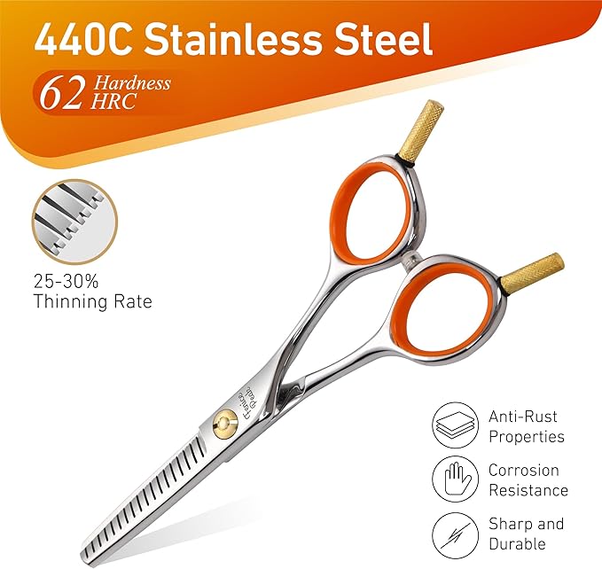 Fenice Peak 5'' Small Thinning Scissors Lightweight Dog and Cat Grooming Scissors with Safety Round Tip JP440C Stainless Steel Sharp Blades for Body Facial Nose Ear and Paw Hair Easy Use-PurrikoPets