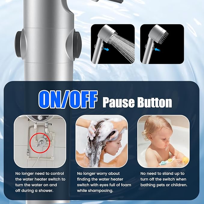 Filtered Shower Head with Handheld, High Pressure Water Flow and Multiple Spray Modes Shower Head with Filter, Power Wash for Hard Water, Showerhead with ON/OFF Switch for Pets Bath (Silver)-PurrikoPets