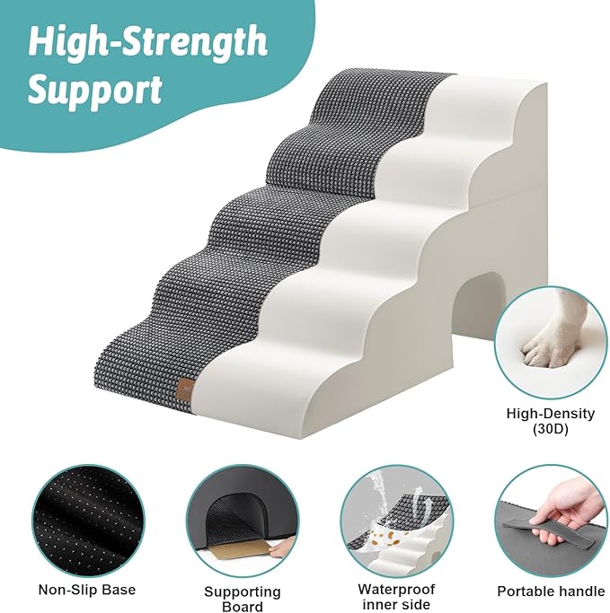 Extra Wide Dog Stairs with Tunnel, Detachable Large Pet Step for Small Medium Dog, Puppy or Cat, Ramp for High Bed, Couch, Sofa or Car, Stable, 19.7x33x22.4 inch, 5 Step, Dark Grey-PurrikoPets