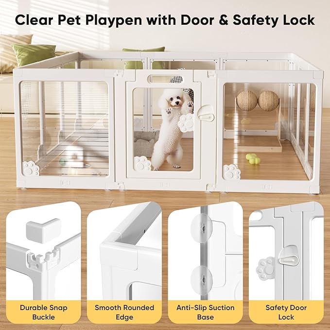 Acrylic Clear Dog Play Pen Indoors, Puppy Playpen with Door for Small Dogs Puppies, Transparent Plastic Pet Playpen Cage Fence Crate Kennel for Cat Kitten Rabbit Bunny Ferret etc (White-2 Panels)-PurrikoPets