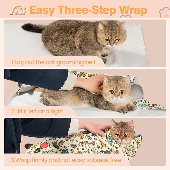 27.6" Cat Grooming Wrap Cat Wrap for Cutting Nails Cat Restraint for Nail Clipping Cat Swaddle Wrap Cat Burrito Wrap L(Within 15lbs) Anti-Scratch Anti-Escape Multifunctional Pet Tool-PurrikoPets
