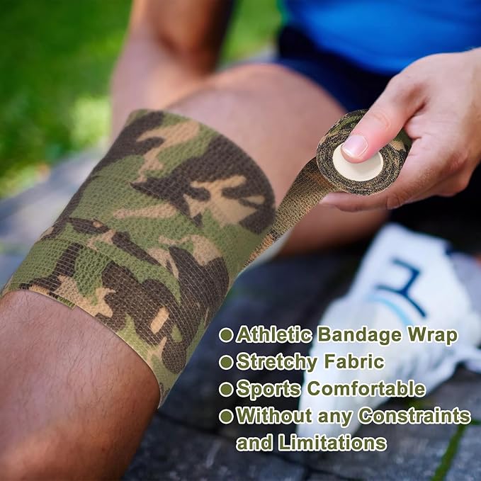 24 Pack Camo Self Adhesive Wrap, 2” x 5 Yards Vet Wrap Cohesive Camo Grip Tape Medical Wrap Self Adherent for Ankle, Wrist Sprains, Pet First Aid-PurrikoPets