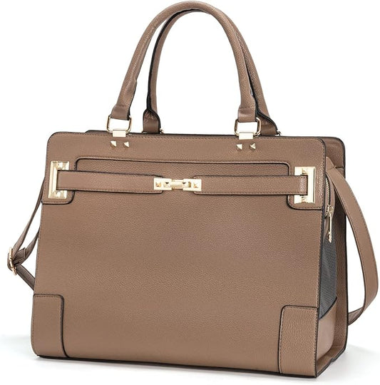 Fashion Pet Carrier Dog Cat Carrier Purse Soft-Sided Leather Handbag Pet Tote Bag for Small Dogs Puppy and Cats TSA Airline Approved (Khaki)-PurrikoPets